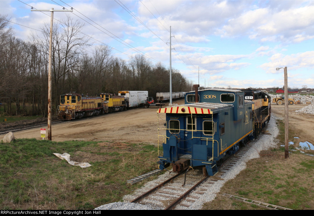 The west end of the transload pad sees activity as the West Michigan goes to work